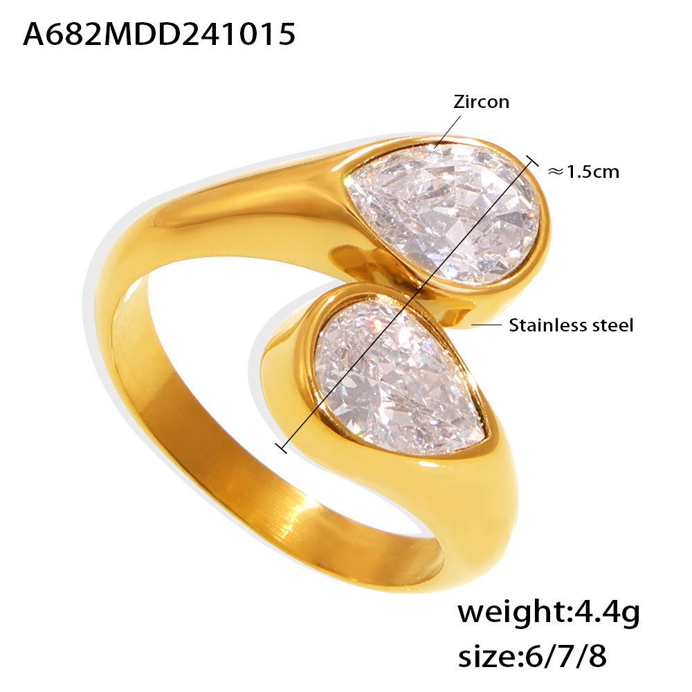 

Ювелирное изделие «Сахарный кубик» Открытое кольцо с двойной подвеской-каплей из циркона 3A, титановая сталь с PVD-покрытием из 18-каратного золота, элегантный женский аксессуар. Size 8