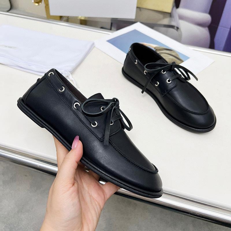 Fashion 2025 New Women's Flat Loafers Retro Round-Toe Mary Janes Women Shoes Large-Size Genuine Leather Comfortable Loafers Female