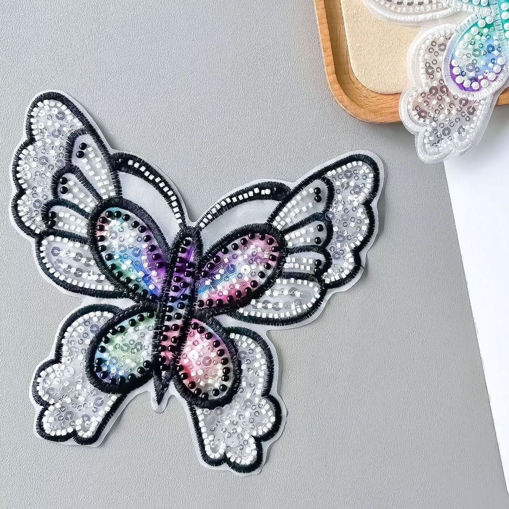 3PCS Chest Flower Butterfly Sequin Patch Handmade Clothes Appliques Clothing Patch  Sewing
