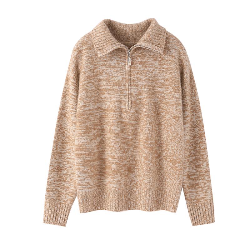 Marled Women's Wool Pullover: Half-Zip Turtleneck Sweater for Autumn and Winter