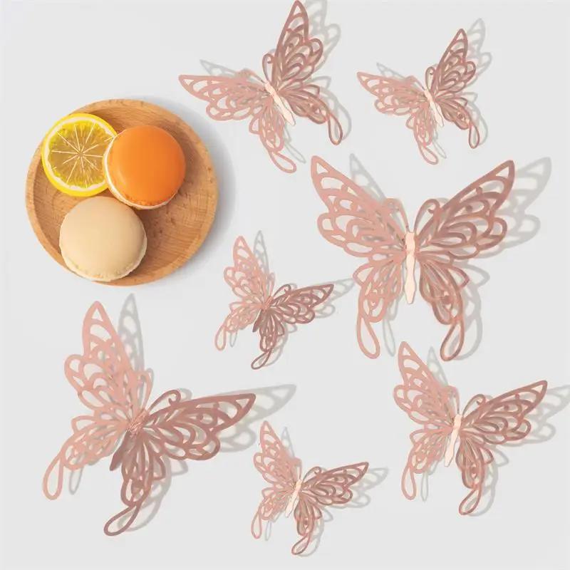 12/24/48pcs 3D Butterfly Wall Decor Wall Sticker, Gold Butterfly Decorations for Butterfly Birthday Party Cake Room Decorations