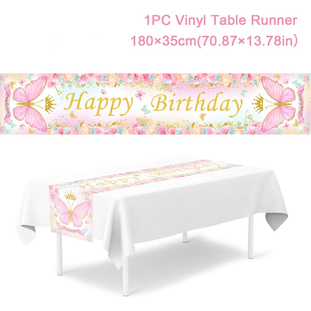 Pink Butterfly Backdrop Tableware Butterfly Birthday Party Decoration For Girl DIY Gift Butterflies Background Baby Shower Decor