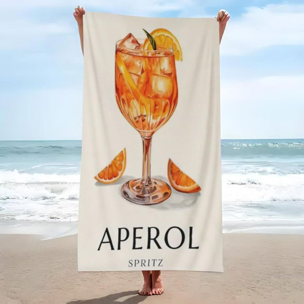 Aperol Cocktail Pattern Beach Towel, Quick Drying Soft Super Absorbent for Summer Beach Pool