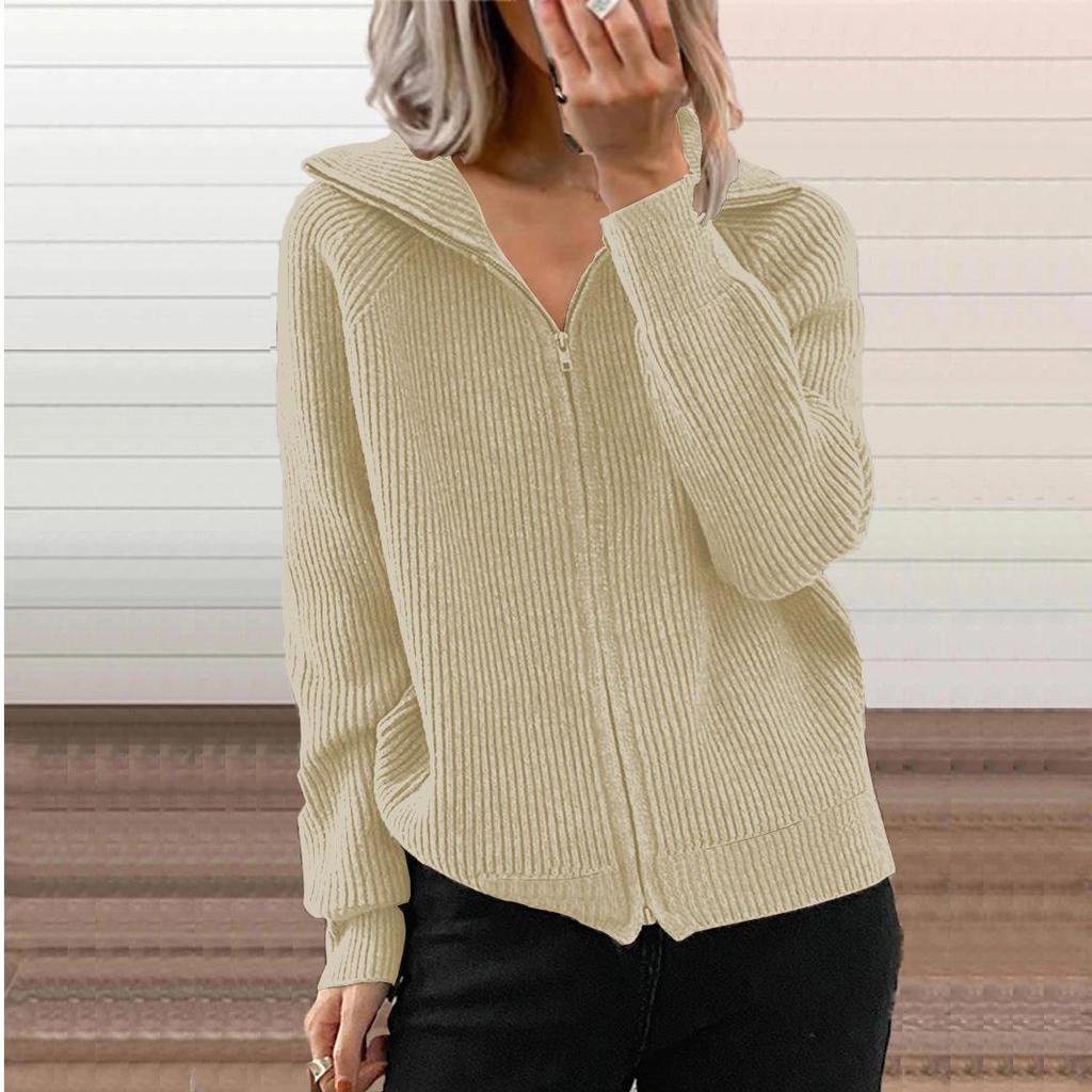 Women's Striped Knit Jacket 2026 Fall Winter Long Sleeve Cardigan with Collar Oversized Casual Outerwear