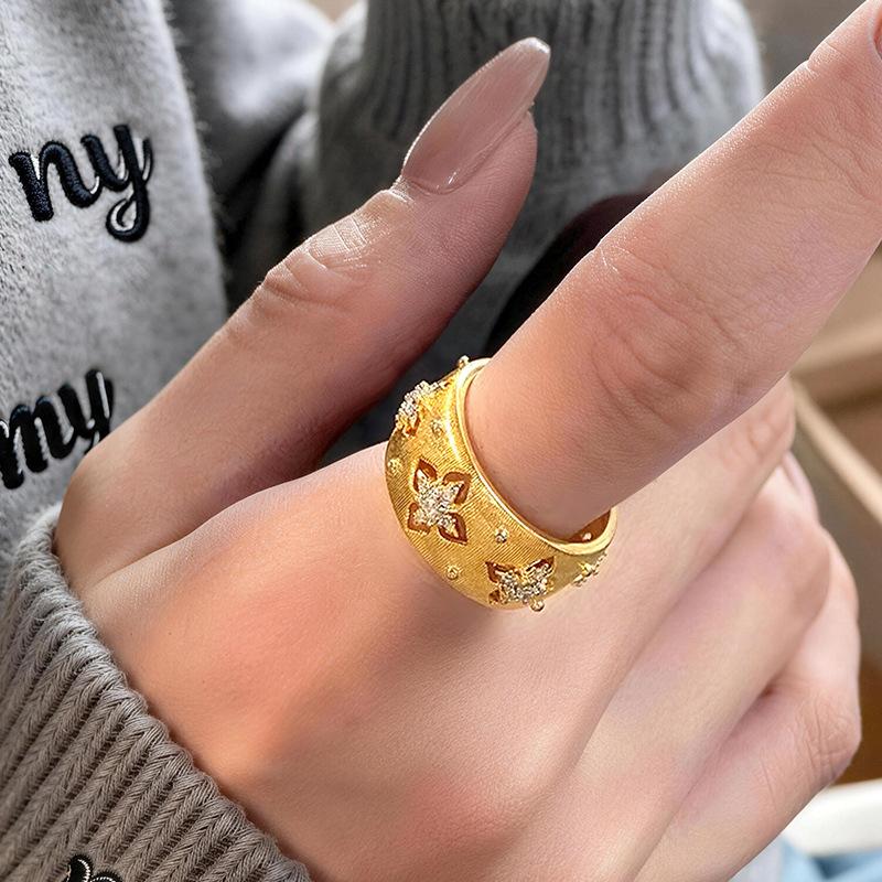 Comfortable Wearing Brushed Diamond-Studded Open Ring For Women 24K Gold Au999 | Smooth Edge, Pressure-Free All Day