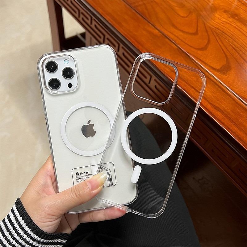 Luxury Crystal Clear Phone Case For iPhone 16 15 14 13 12 Pro Max Case for Magsafe Wireless Charging Anti-Yellow Acrylic Cover