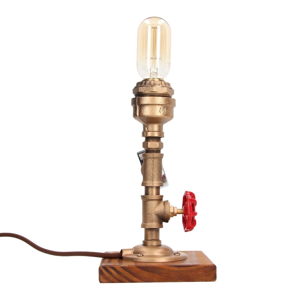 Industrial Style Retro Desk Lamp Malleable Steel Carbonized Pine Decorative Table Lamp for Cafe