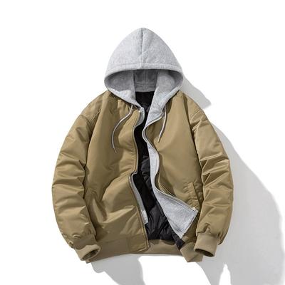 Mens Streetwear Bomber Jacket Winter Thick Cotton Lined Casual Oversized Hoodless Outerwear Daily Wear