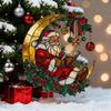 Yousheng Cozy Santa Reading On Moon Suncatcher Christmas Stained Glass Look Window Hanging Ornament with Berries Bow for Holiday Window Wall Decor