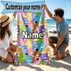 Custom Name Personalized Care Bears Print Beach Towel, for Trip Camping Beach Party Home Decor, Birthday Gift for Family & Friends