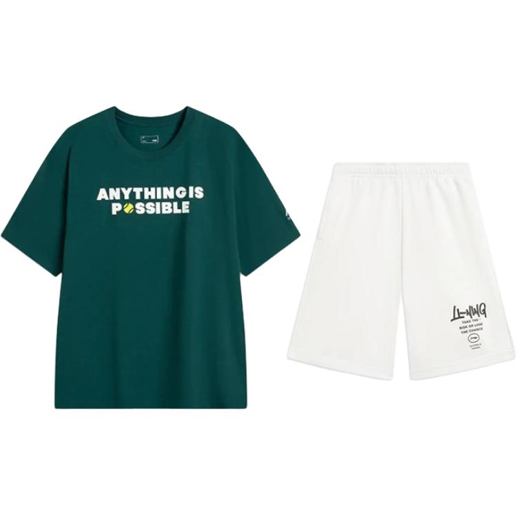 Li Ning Letter Print Fashion Simple Comfortable Versatile Round Neck Pullover Short Sleeve T-Shirt Casual Sports Set Unisex Tops AHSV151-5+AKST593-7