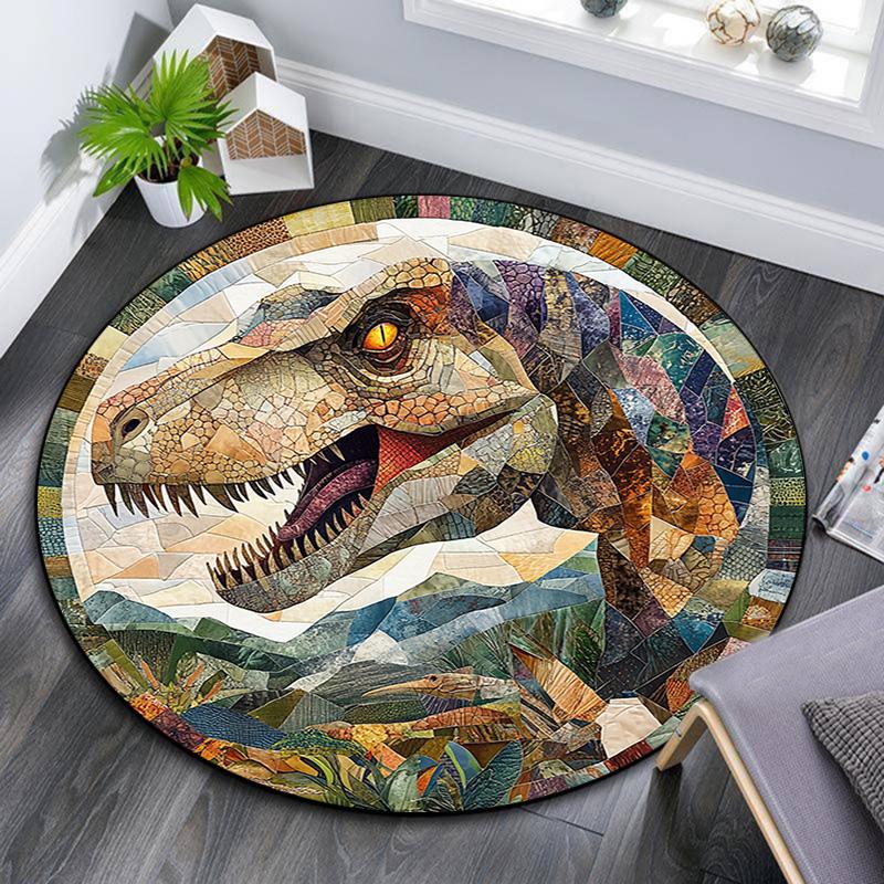 T-Rex Dinosaur Round Area Rug,Carpet Rug for Living Room Bedroom Sofa Playroom Decor,Non-slip Floor Mat