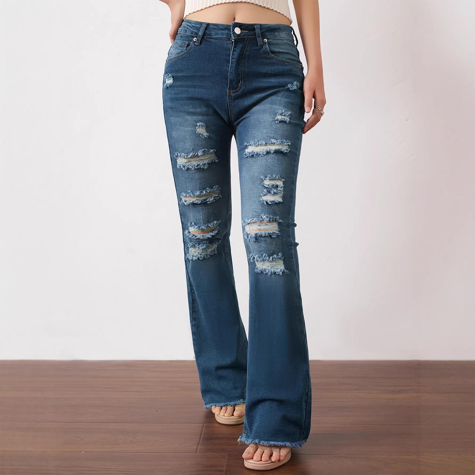 

Женские джинсы средней эластичности, модные джинсовые брюки прямого кроя с карманами L синий