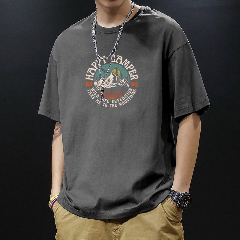 Men's Summer Short-sleeved Loose T-shirt Youth Round Neck Pullover Sports Tops
