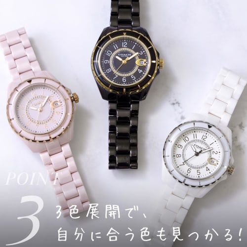 Coach Watch PRESTON Black Dial Quartz Daily Waterproof Mineral Glass 33mm Ceramic 14503462 Women's White