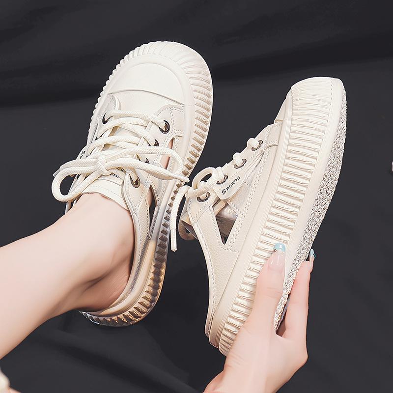 Baotou half slippers women's summer new outer wear hollowed out one pedal platform white shoes lazy sandals
