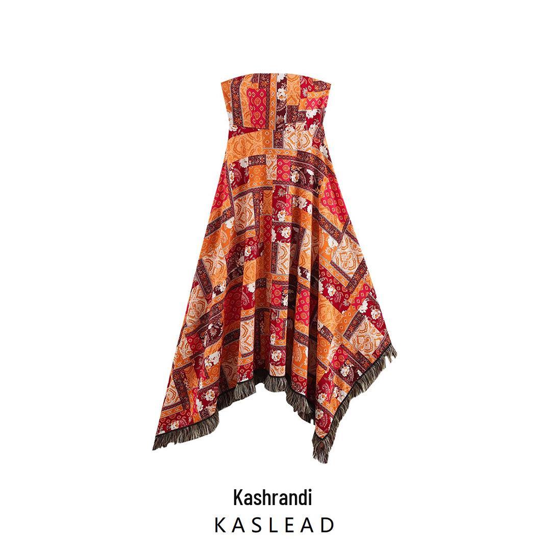 

2025 Spring Fashion Women s Tassel Print Bandeau Long Dress Small