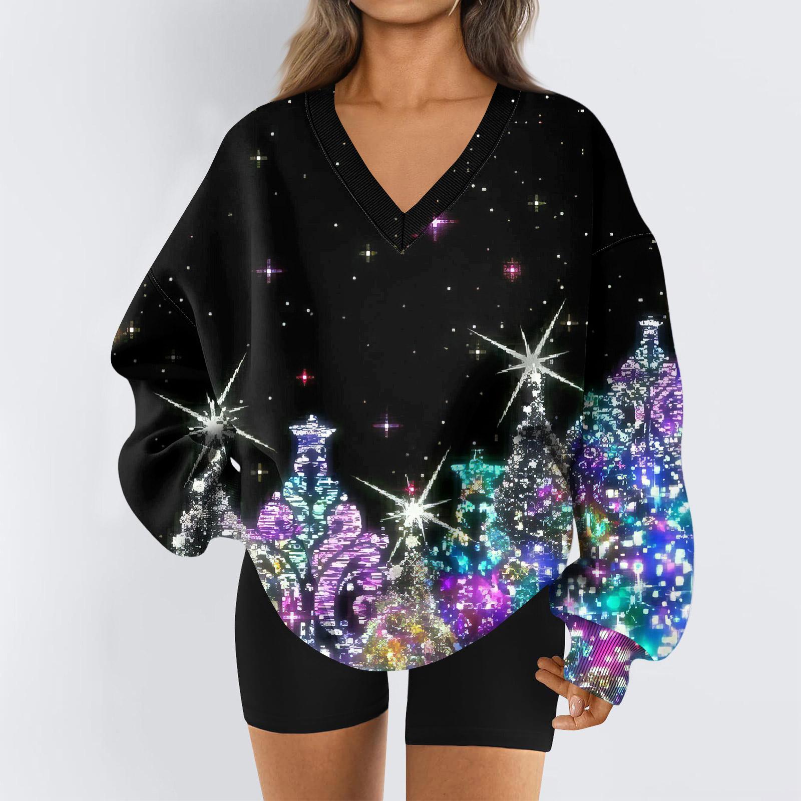 

Жіночий світшот Спортивний фланелевий світшот Топ з довгим рукавом Повсякденний світшот з v-подібним вирізом XXL чорний