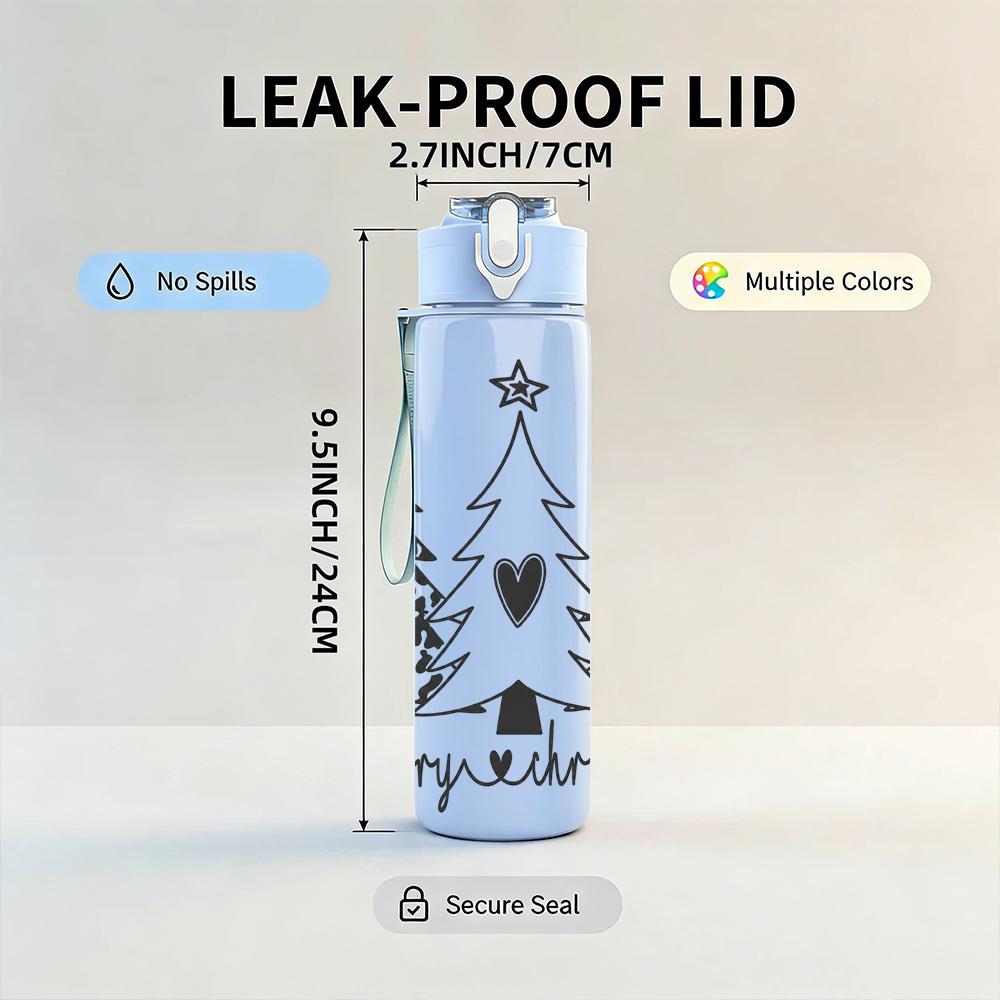1PC Plaid Christmas Tree 750ml Color Plastic Sports Water Bottle Leakproof Flip Straw Lid Suitable for Sports Office Home Use