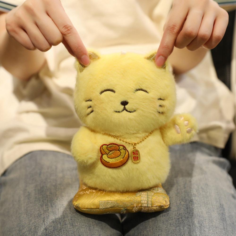 With Necklace Plush Lucky Cat Ornament Fluffy Lucky Cat Stuffed Doll Kids Birthday