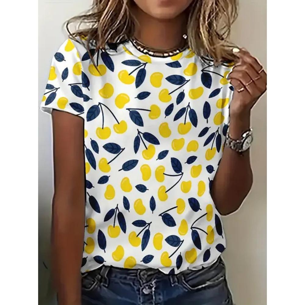 Damen Sommer 3D-gedruckt Neues lässiges kurzärmeliges Blumen-Top T-Shirt