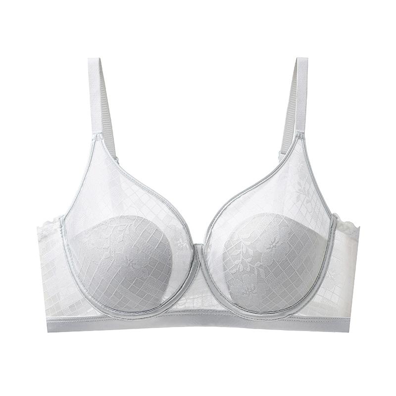 Lace petal cup bra, thin design, large chest, small collection, accessory breast, no steel ring, soft support, comfortable and breathable underwear