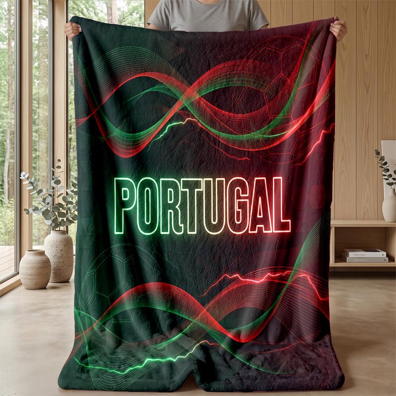 Portugal Football Printed Flannel Blanket Skin Friendly Warm Decorative Throw for Indoor Couch Bed Daily Use