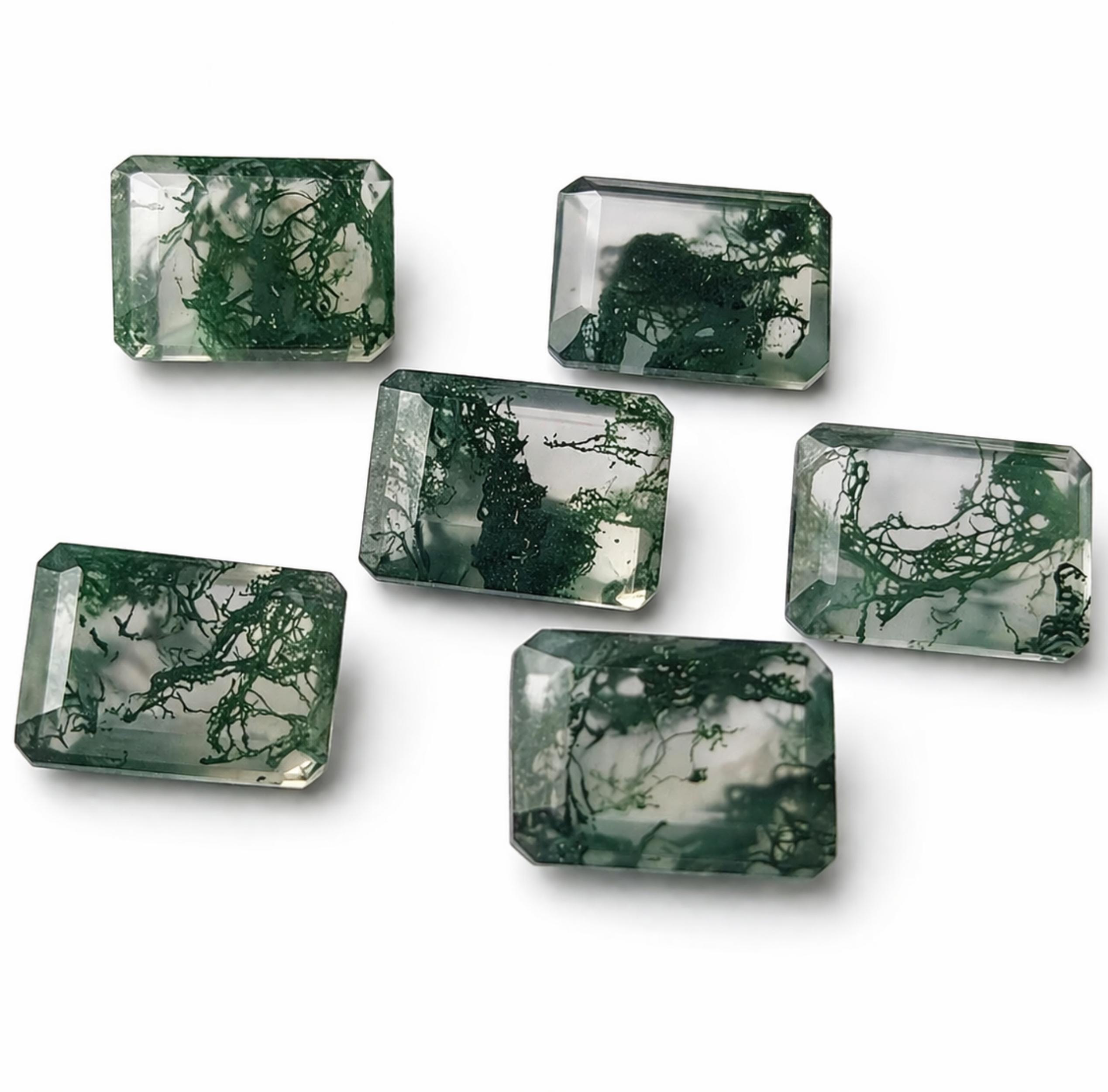 AAA Моховой агат Восьмиугольник Граненый драгоценный камень Калиброванный россыпной камень Натуральный зеленый моховой агат для изготовления ювелирных изделий Поставка кабошонов 6x8mm зелёный