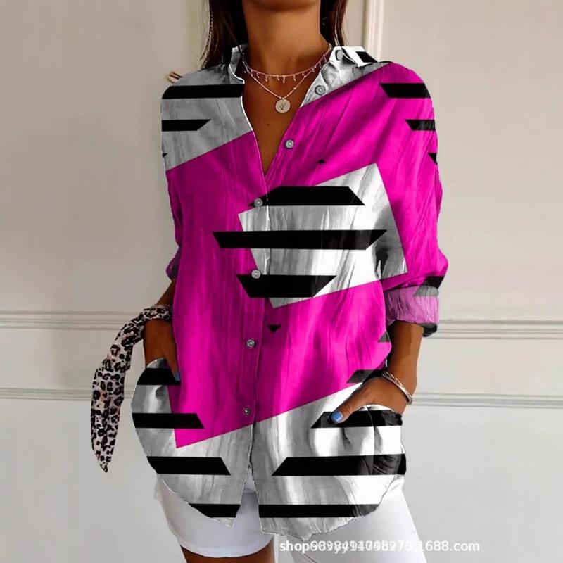 Color Print Shirts Women Fashion Trendy Color Spelling Hot Style Long Sleeve Single-breasted Lady Shirt Tops Commuting Clothing