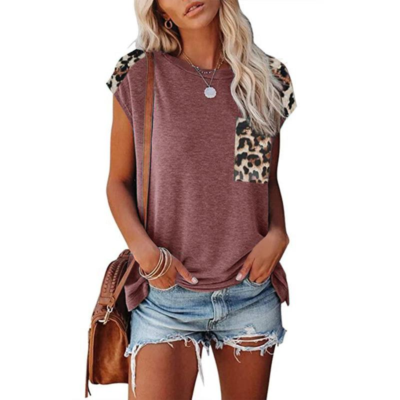 Women's Fashion Casual Summer Leopard Print Short Sleeve O-Neck Blouses & Shirts