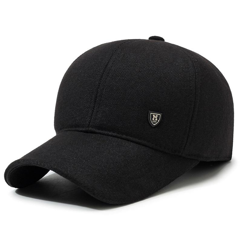 New Hat Middle-Aged Men'S Woolen Baseball Cap Thickened Ear Protector Winter Middle-Aged And Elderly Peaked Cap Dad Hat