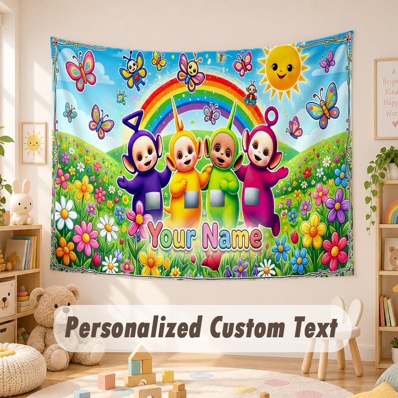 Custom Name Text Tapestry,Teletubbies Boho Wall Hanging, Decorative Backdrop Tapestry For Room