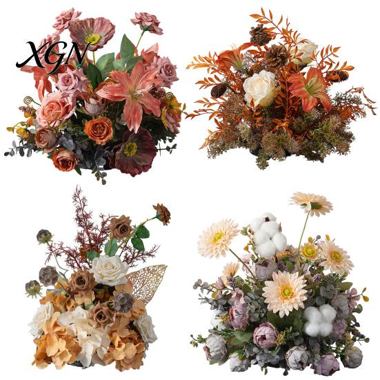 Lifelike Faux Floral Centerpieces Artificial Table Flower Arrangement, Mixed Lily Rose Silk Fake Bouquet, Elegant Vintage Style Decor for Dining