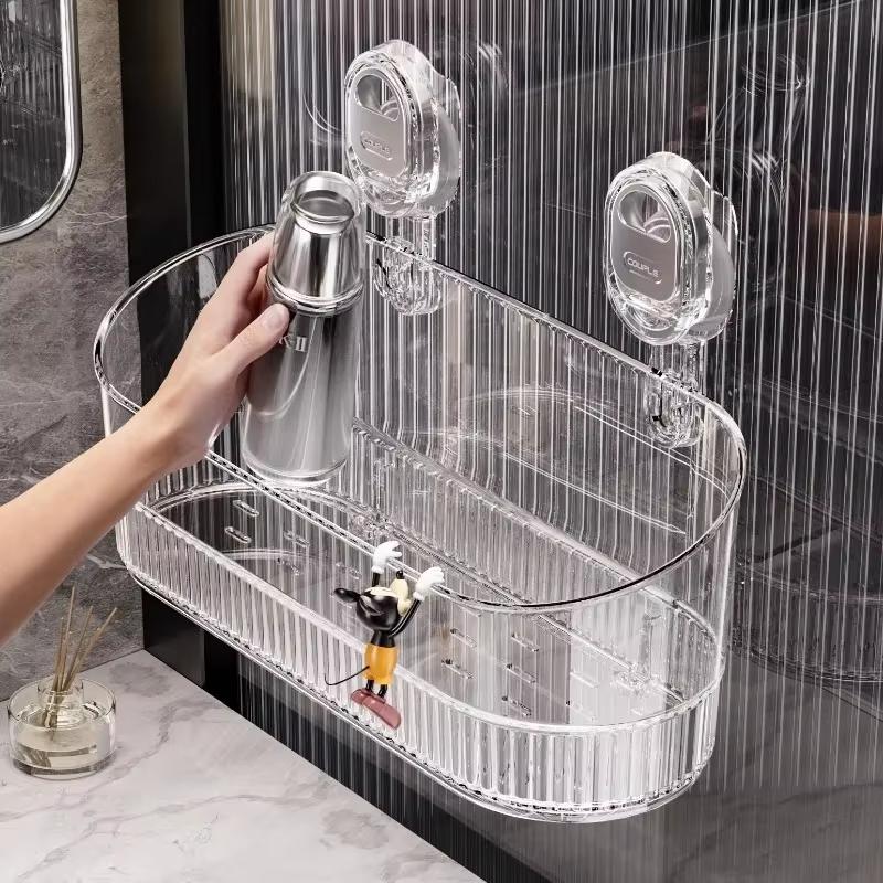 Acrylic Bathroom Shower Shelf Organizer with Suction Cup,Transparent Storage Rack for Skin Care Products, Bathroom Supplies Rack