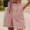 Summer Women Shorts Elastic High Waist Loose Side Pockets Straight Above Knee Length Soft Solid Color Breathable Daily Casual Business Office Shorts