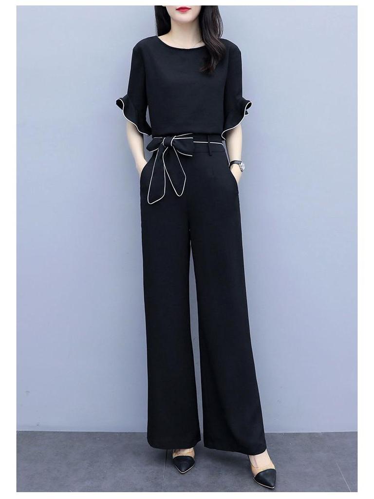 Women's 2023 Summer Wide-Leg Pants Suit: High-Waisted, Slimming, Fashionable Yujie Casual Two-Piece Set