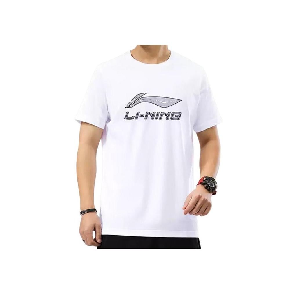 Li Ning Letter Logo Printed Quick-Dry Short Sleeve T-Shirt Unisex Tops White YTST049-1