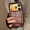 Retro Burgundy Plaid for Apple 17 Promax Mobile Phone Case for IPhone 16 Glue Hard 15 Autumn and Winter 13 Anti-fall