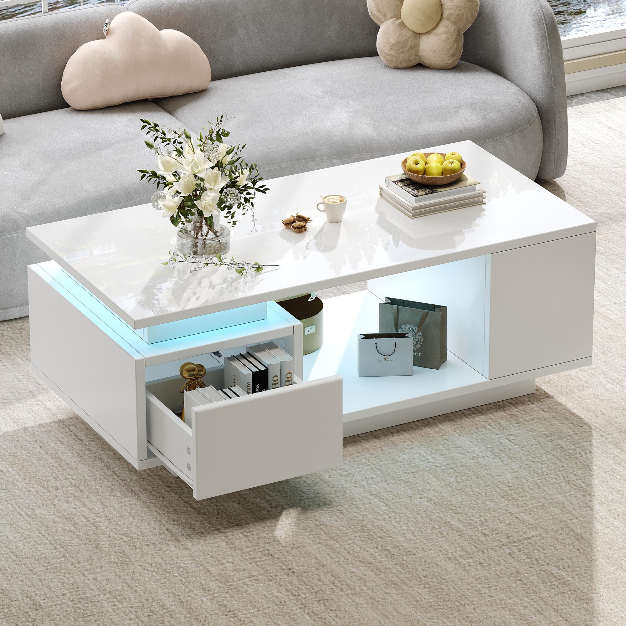 100*50*36cm Coffee Table with Drawer, LED