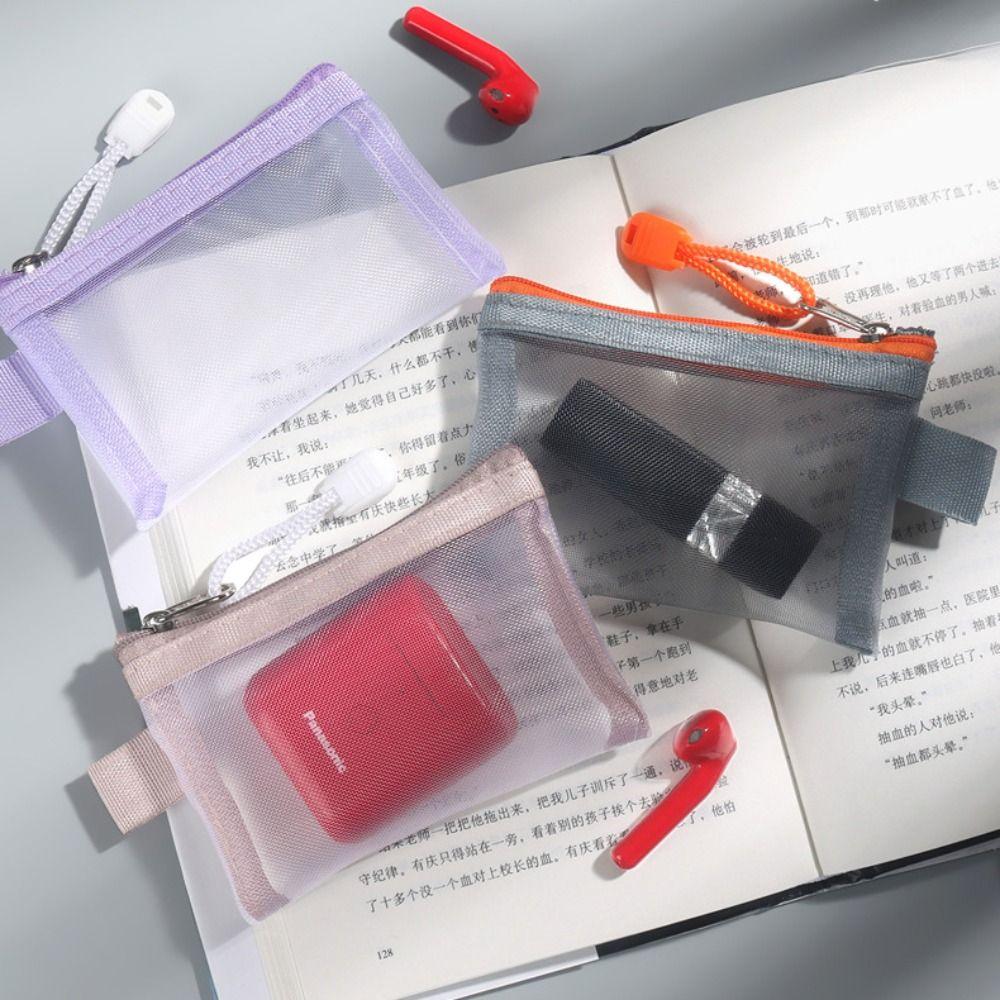 Change Storage Bag Mesh Zipper Bag Cosmetic Bag Small Item Bag Clear Mesh Bag Card Bag Data Cable Storage Bag