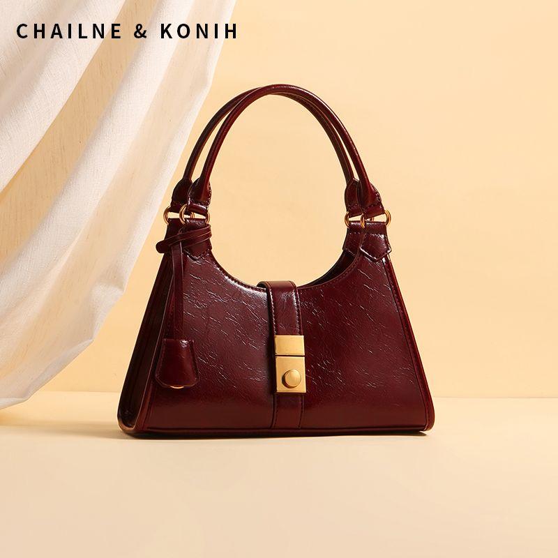 

High Sense Retro Wedding Bag Women Bridal Bag 2025 New Oil Wax Handbag Fashion Red Bag Wedding Gift Burgundy