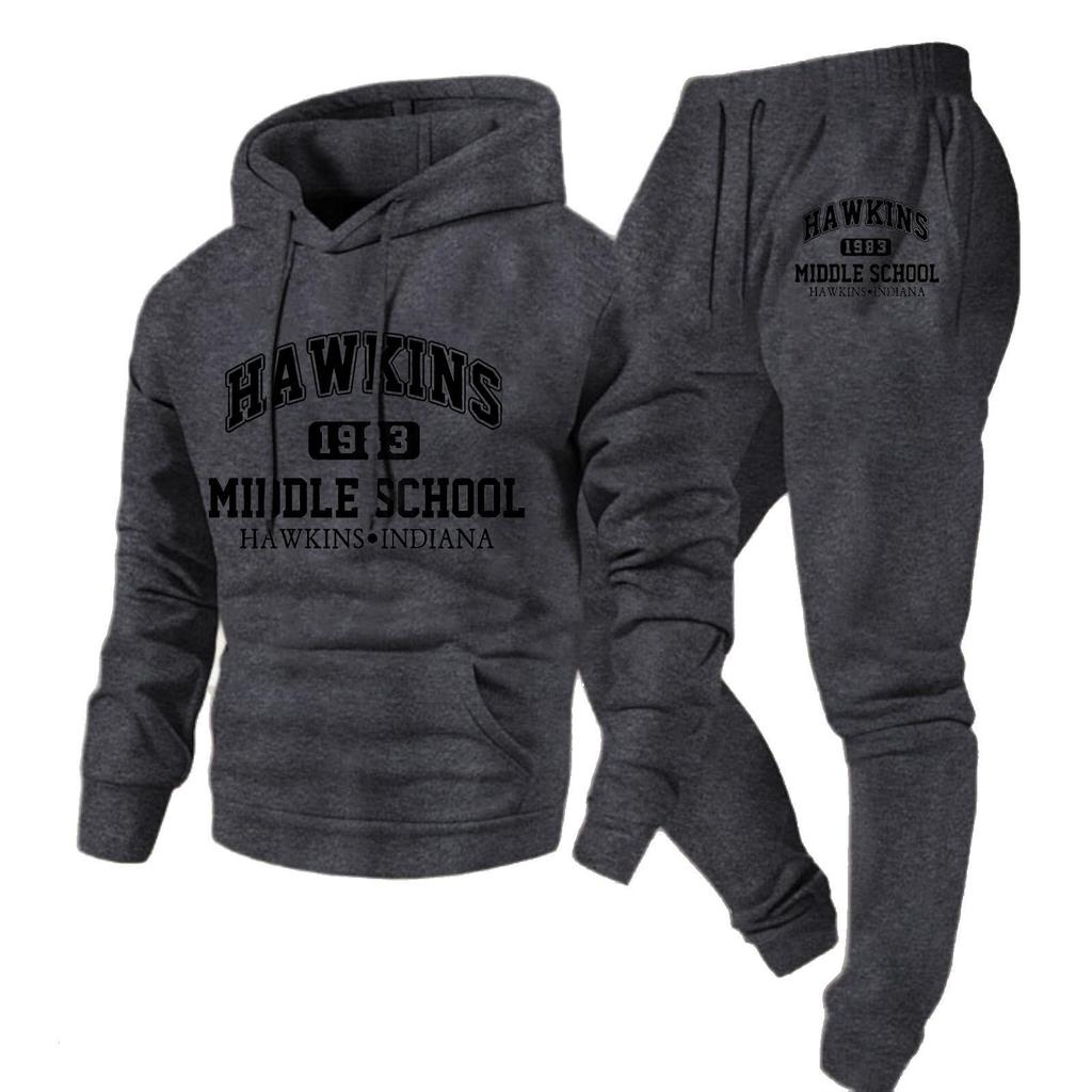 Pánská ležérní jednobarevná filmová a televizní periferní tištěná mikina s kapucí a dlouhým rukávem, pánská sportovní mikina a tepláky dvoudílný set