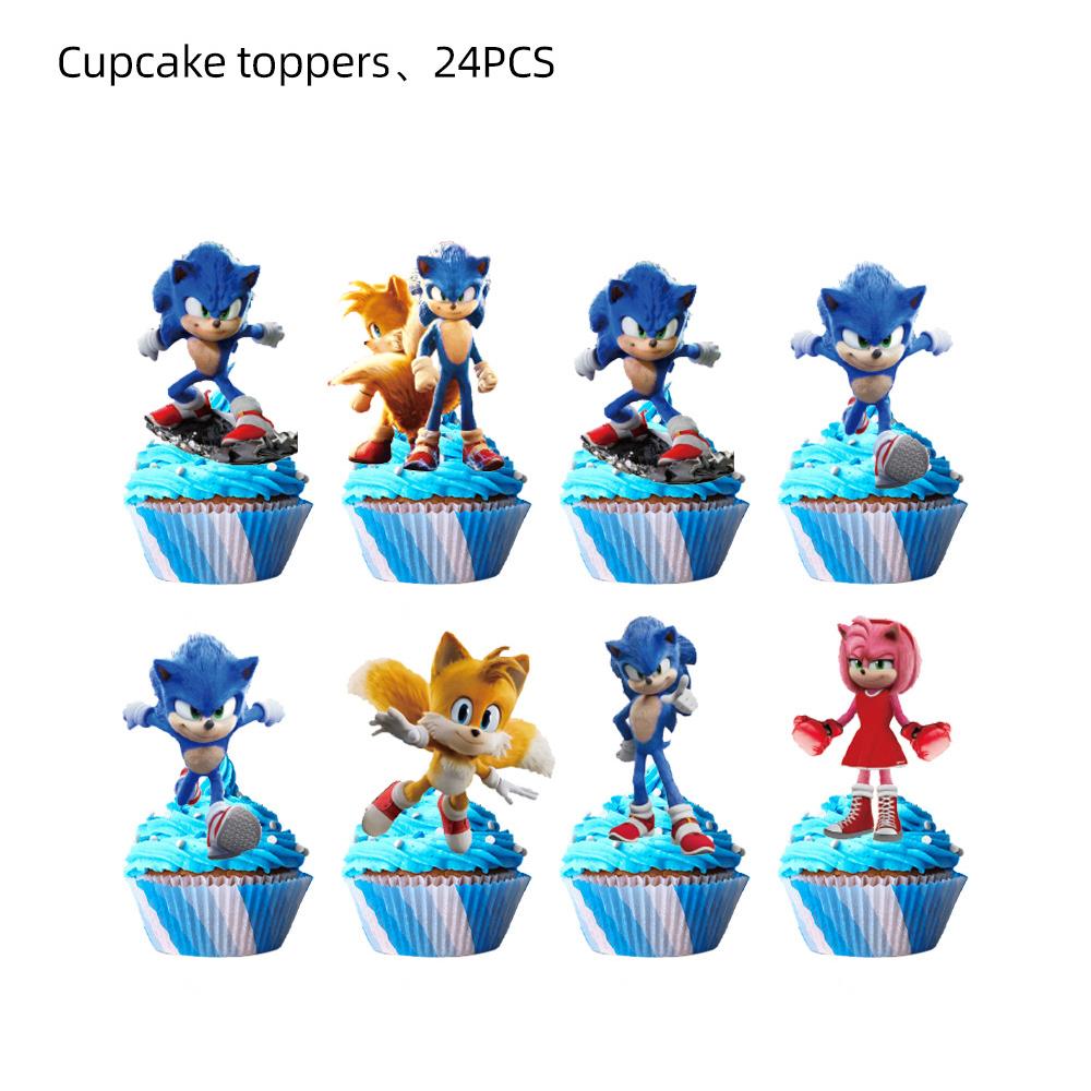 44 de bucăți de decorațiuni pentru petrecerea de aniversare Sonic includ decorațiuni pentru tort cu baloane banner