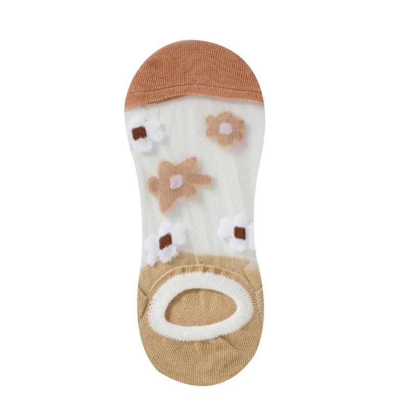 Summer Thin Crystal Stockings Japanese Style Student Sweet Short Socks Boat Socks Non-slip Invisible No-fall Heel Socks for Women