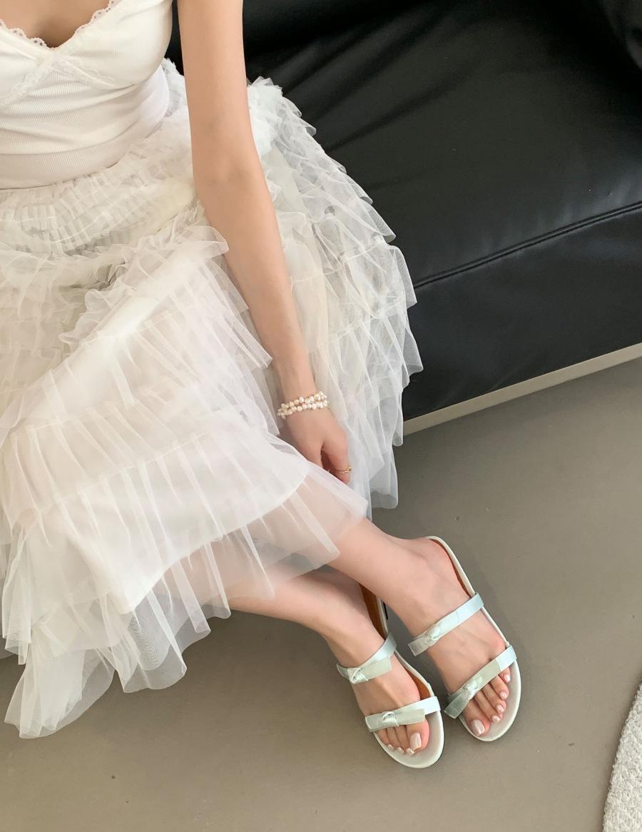 

French flat-bottomed slippers cool slippers 2025 summer bow slippers soft-bottomed slippers women s summer outer wear 40 светло-зеленый