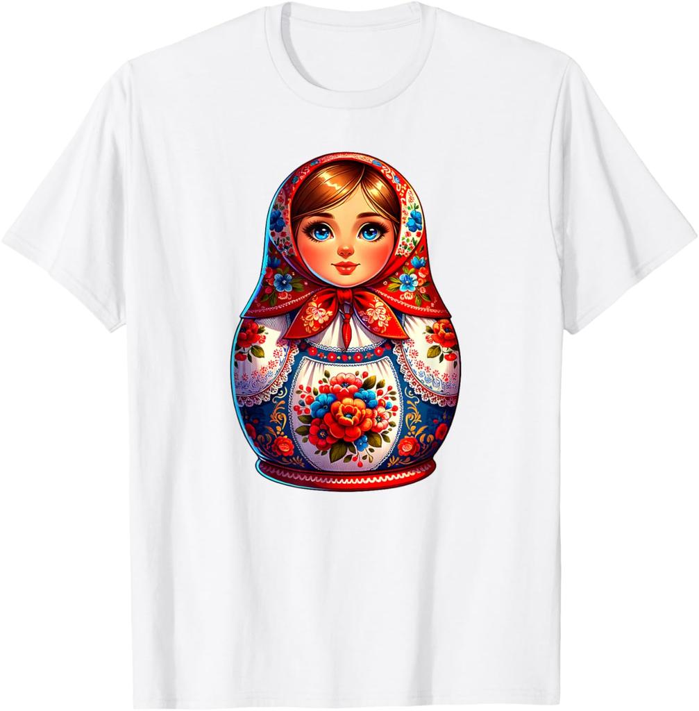 Matryoshka Doll Russian Folk Art Print Short Sleeve Graphic Tee Men Casual Breathable T-Shirt