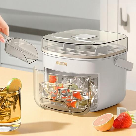 2-in-1 Ice Cube Maker & Storage Bucket Press-Release 48-Cavity Portable Ice Tray with Lid Scoop Easy-Release Ice Mold for Home Camping Party