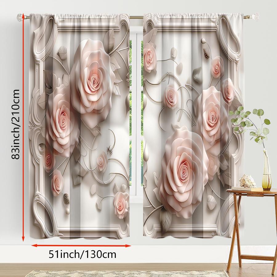 2pcs European style curtains   the perfect choice for dreamy window decoration   embossed roses   and drawbar pocket curtains