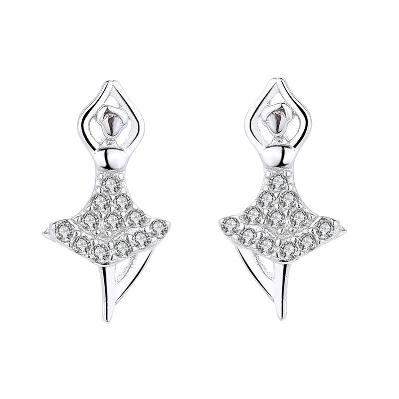S925 Pure Silver Bud Dance Earrings for Girl Sweet Full Diamond Bar Simple Fashion Student Silver Jewelry