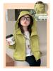 Autumn 2025 Korean Style Girls' Hooded Windbreaker Coat with Double Zipper